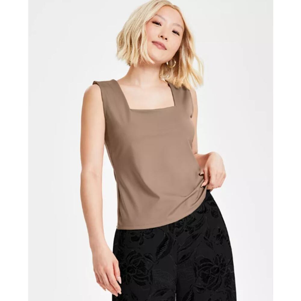 NEW Bar III Tan Square Neck Tank Top Petite Small Sleeveless Layering Neutral